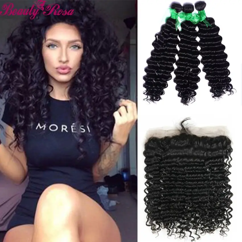 Vip Красоты Hair7A Малайзии Глубокая Волна Волос С Кружевом Фронтальной закрытие Weave 3