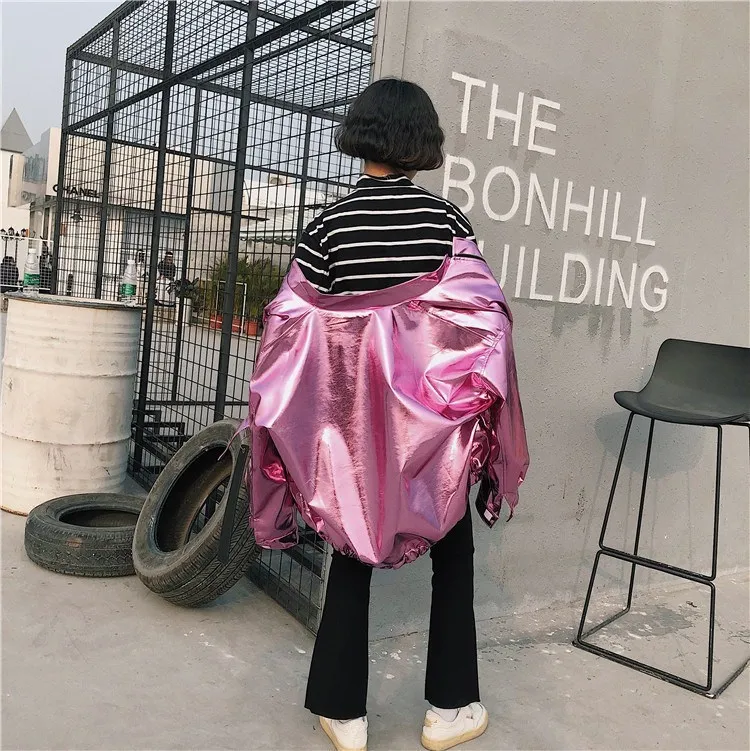 2018 Весенняя женская Серебристая куртка-бомбер с металлическим рукавом летучая