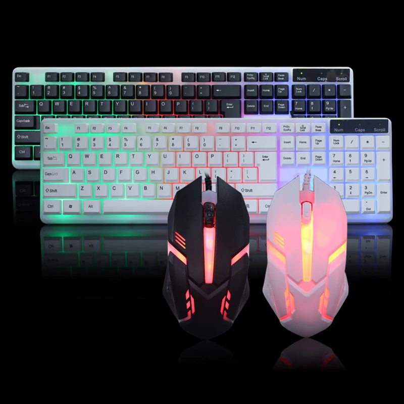 PowstroLED USB Проводная игровая клавиатура с подсветкой набор радужной игровой мыши