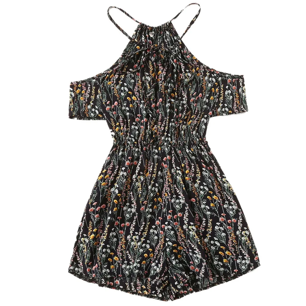 Модный сексуальный женский комбинезон без рукавов с цветочным принтом