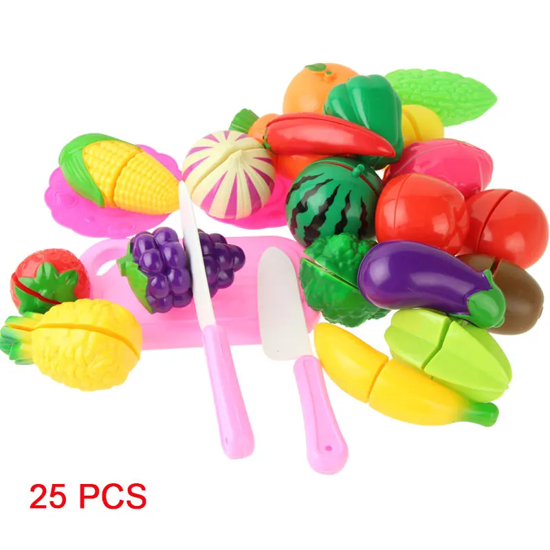25 pcs Новое поступление ролевые игры пластиковая пищевая игрушка резка фрукты овощи еда игровой дом развивающие игрушки для детей Рождественский подарок для девочек - Цвет: 25 pcs