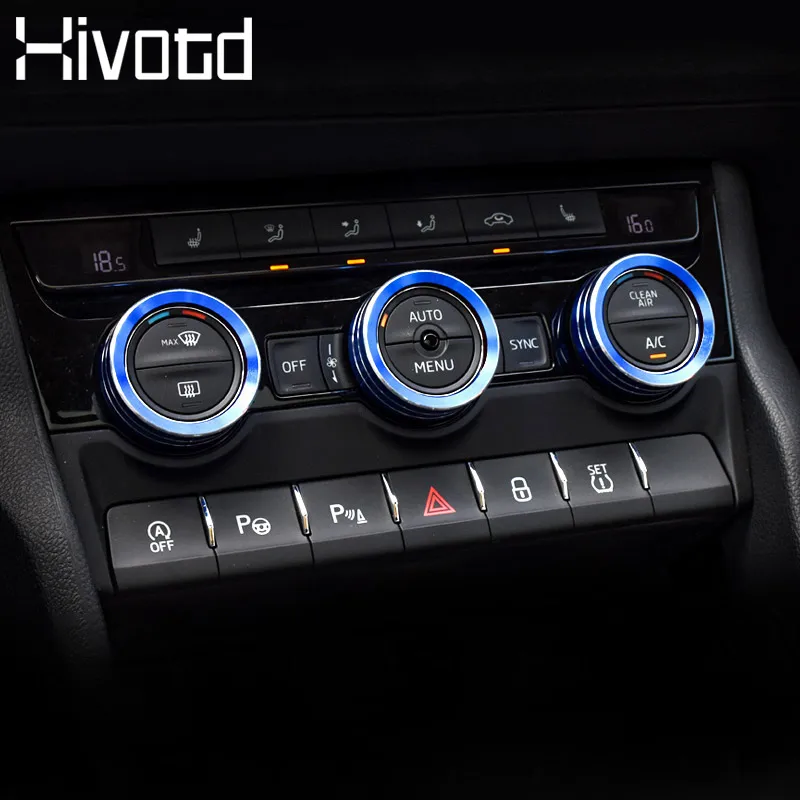 For Skoda Kodiaq Accessories Air Conditioning AC Knob Cover Metal Control Switch Button Interior Decoration Anti-Friction Prats |