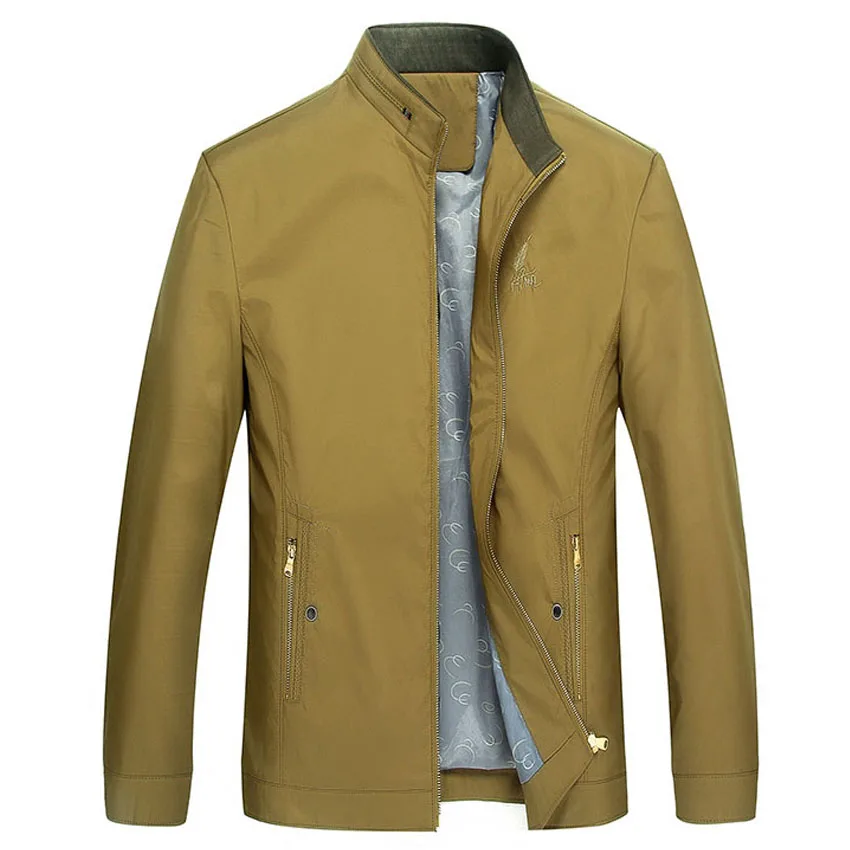 

New 2019 spring autumn embroidery solid color jacket men stand collar slim thin coat outerwear plus size