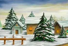 Виниловый тканевый фон для фотосъемки с изображением снежного дома рождественской елки