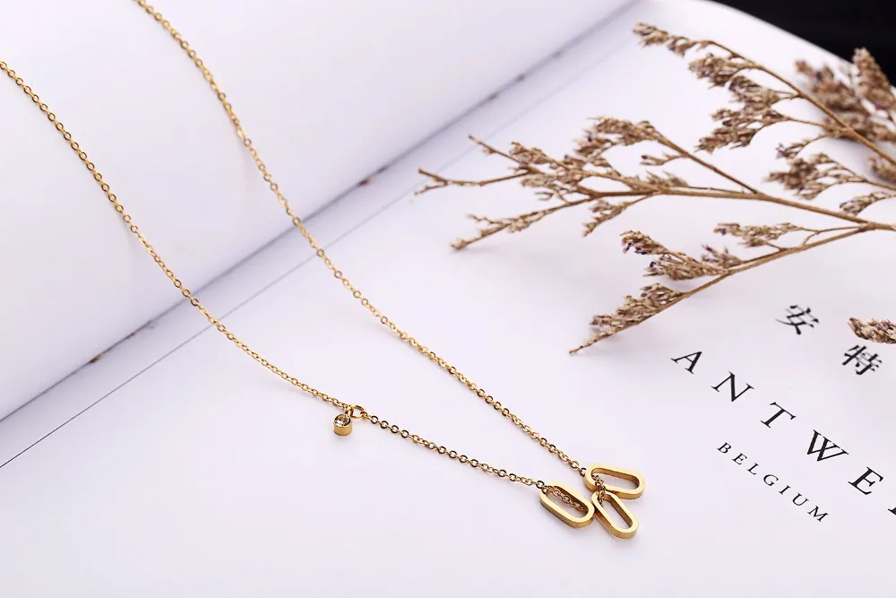 2019 Fashion Jewelry Zircon 3 Circle Necklaces Bijoux 316L Stainless Steel Rose Gold Chain For Women Birthday Gift | Украшения и