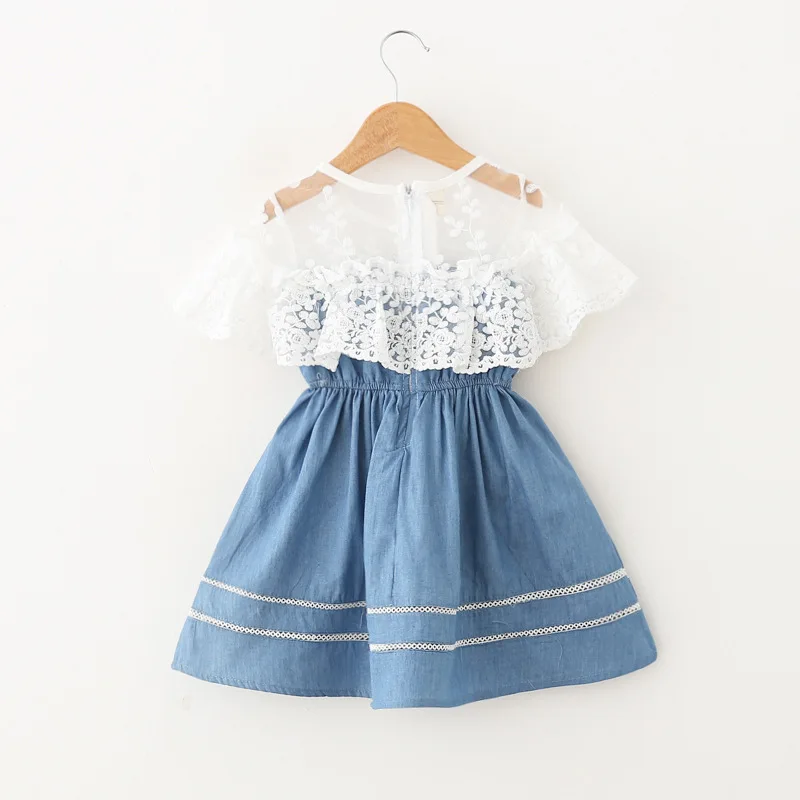 2019 Brand Girls Summer Dress Fashion Lace Princess Basic Clothes Blue High Quality Kids Girl for 3-7 years Old | Детская одежда и