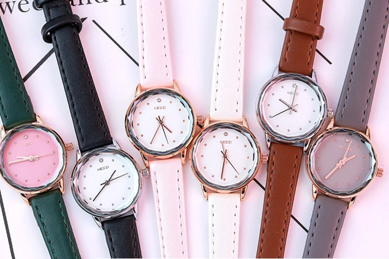 KEZZI Top Brand Watch Women Luxury Crystal Dial Leather Strap Ladies Quartz Wrist 2018 Relogio Feminino Female Clock Gift | Наручные часы