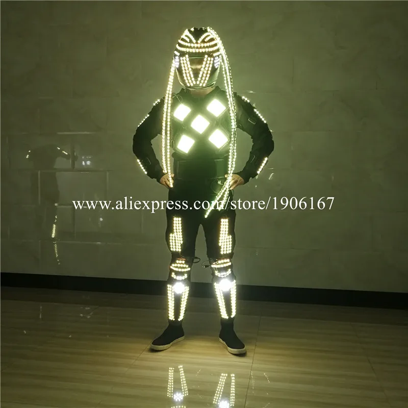 RGB светодиодный светящийся робот костюм шлем с LED подсветкой с подсветкой красочные растущий свет костюм вечерние Перфор одежда этап мигающий реквизит