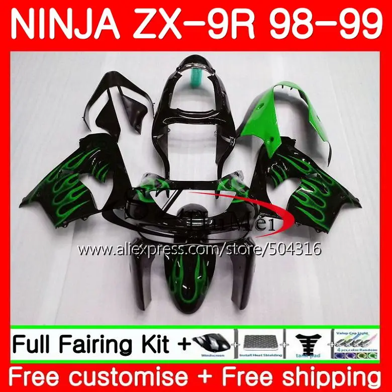 

Body For KAWASAKI NINJA ZX900 ZX-9R 98-99 green flames ZX 900 ZX9 R 20SH9 900CC ZX 9 R ZX9R 98 99 ZX 9R 1998 1999 Fairings kit
