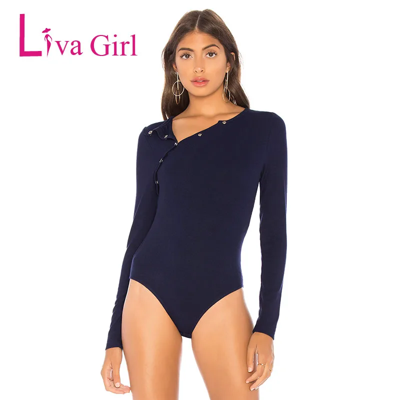 Сексуальное черное трикотажное боди LIVA GIRL с длинным рукавом женские весенние