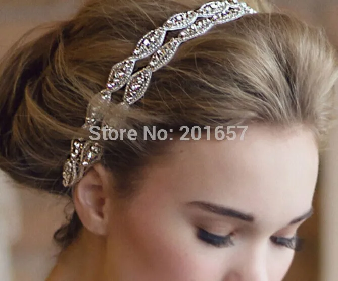 

Новинка 2021, оптовая и розничная Мода, двойные бусины ручной работы с кристаллами, эластичная лента для волос для свадебвечерние НКИ, аксессуары для волос