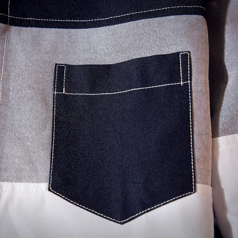 Рубашка мужская в клетку с карманом и длинным рукавом большого размера|camisa