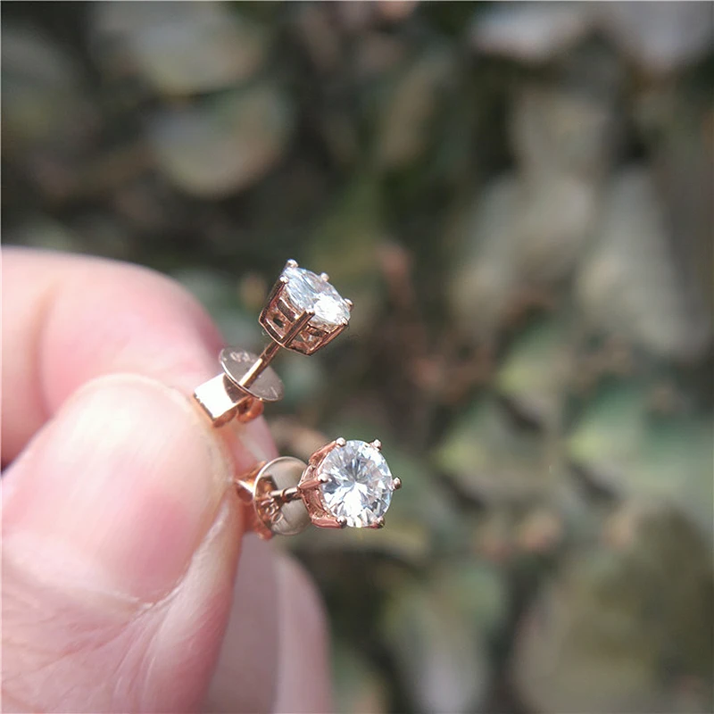 Подлинные 18 К желтое золото 6 зубец 1Ctw 6,5 мм DF цвет Лаборатория Grown Moissanite алмазные серьги для женщин