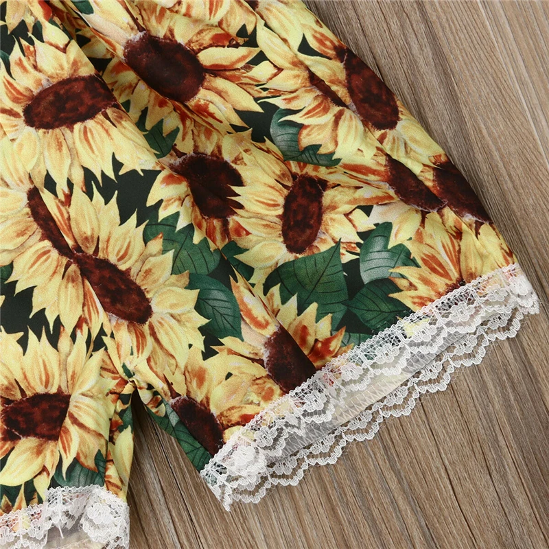 

New Summer Newborn Baby Girls Clothes Sunflower Rompers Lace Belt Backless Romper Baby Kid Clothing Adorable Floral Outfit 0-24M
