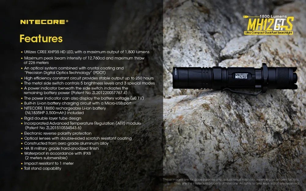 Nitecore MH12GTS 1800 люмен Long бросок USB Перезаряжаемые фонарик с высокой производительностью Батарея и Nitecore GM02