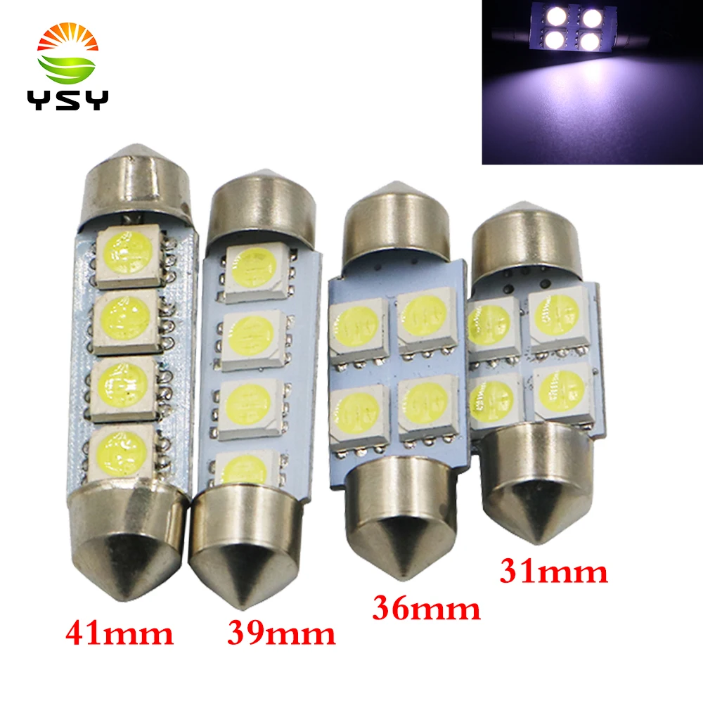 

YSY 20pcs Festoon LED C5W 31mm 36mm 39mm 41mm LED dome Bulbs 4 SMD 5050 Car interior Lights Auto License Plate Light Lamp white
