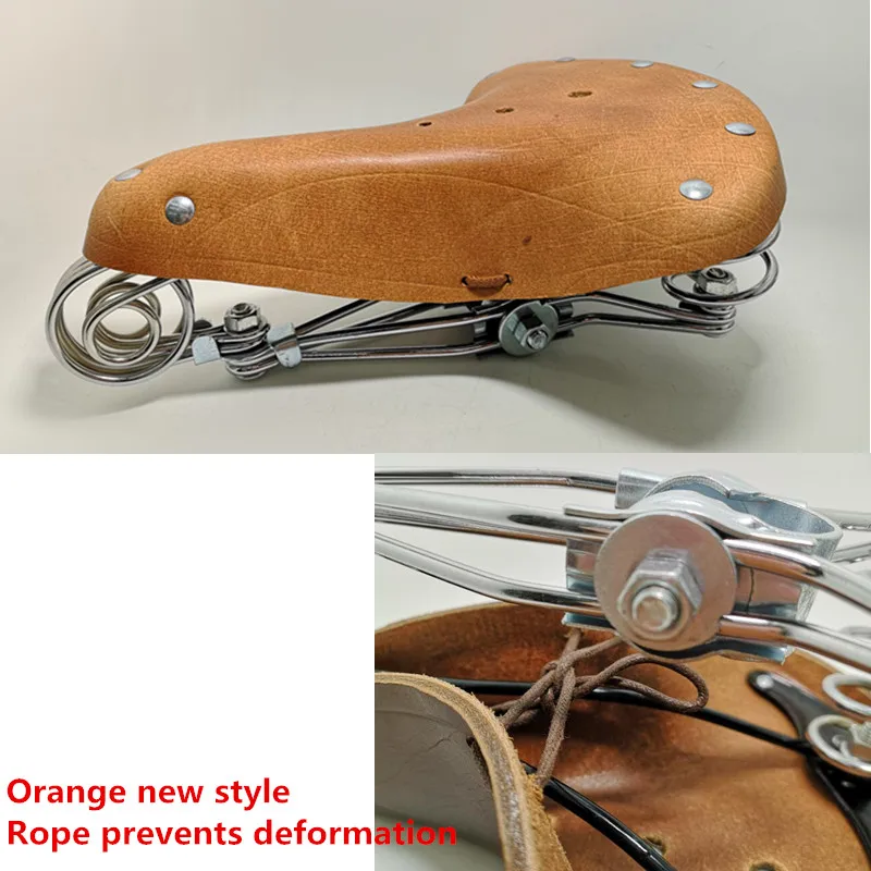 Orange new style Винтажное весеннее седло в виде слона из натуральной кожи, весеннее седло в старом стиле, велосипедное седло из натуральной кожи, TDX-5 - Цвет: Orange new style