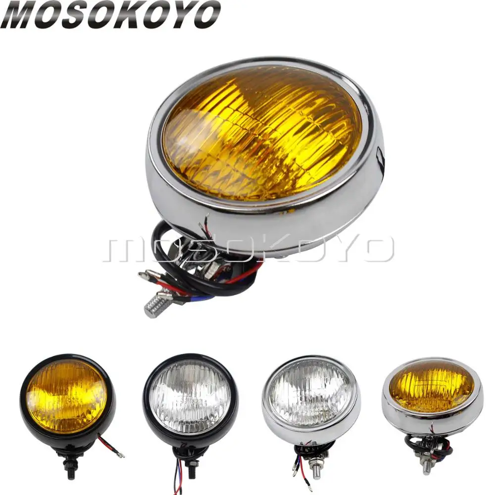 

Vintage Bezels 4.5 Inch Chrome Headlight 4454A 60/60w 12v PAR36 Sealed Beam Universal 4-1/2" Head Lights for Honda Yamaha XS650