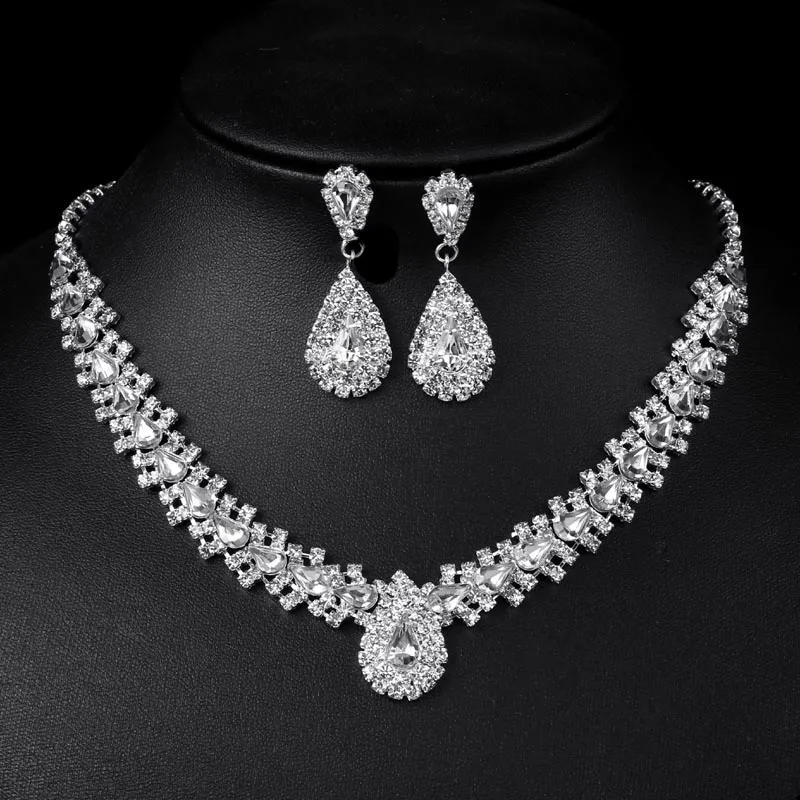 Комплект из колье и серёг с кристаллами|earrings set for women|necklace earring setbridal jewelry sets |