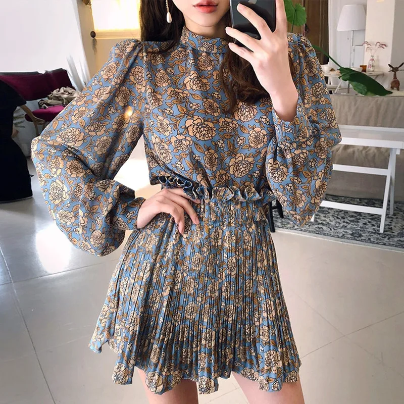 BLLOCUE женский ретро-костюм из двух предметов с милым цветочным принтом 2019 Летний