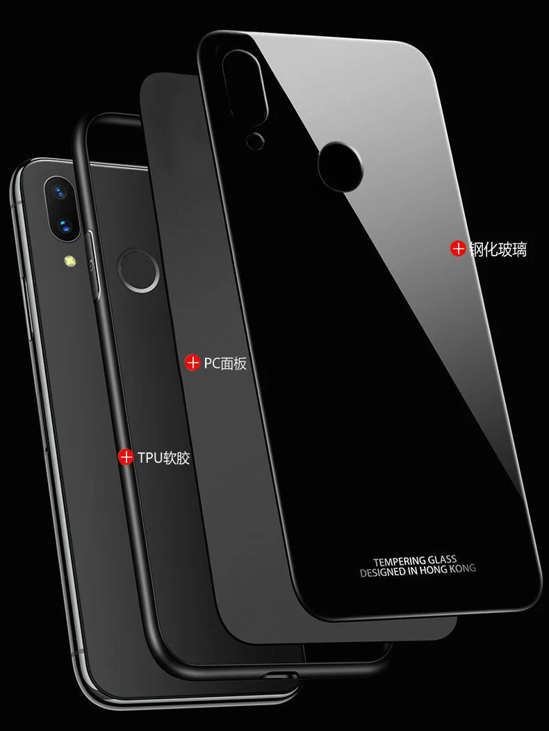 Чехол для Xiaomi Redmi Note 7 роскошный мягкий силиконовый край + жесткое закаленное