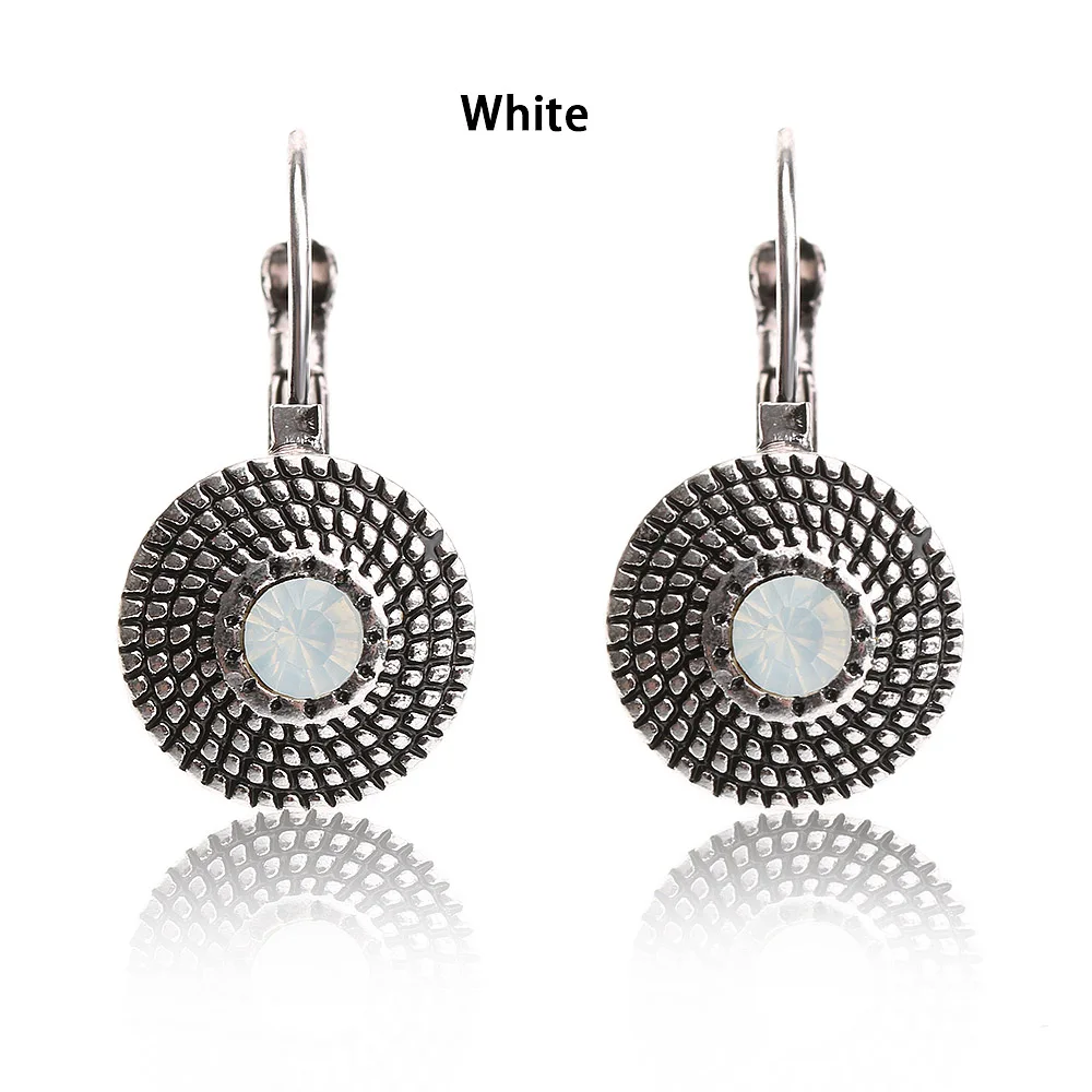 White Круглые серьги-капли в стиле панк с кристаллами, роскошные стразы, женские серьги в винтажном стиле, вечерние ювелирные изделия, подарок, висячие серьги с кристаллами - Окраска металла: White