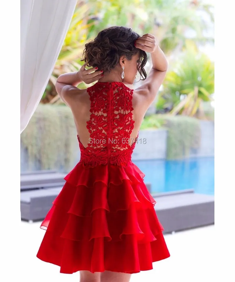 Vestidos de Formatura Red Graduation Dress Short Homecoming Dresses Cocktail with Lace and Layered Skirt | Свадьбы и торжества