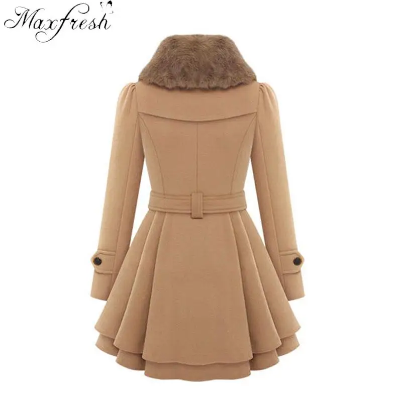 Maxfresh Woolen Double Breasted Winter Jacket Women Belt Thick Coat | Женская одежда