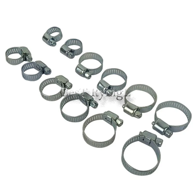 12pcs Stainless Steel Drive Hose Clamp Tri Adjustable Fuel Line Pipe Worm Gear Clip Tube Fasterner Spring | Автомобили и