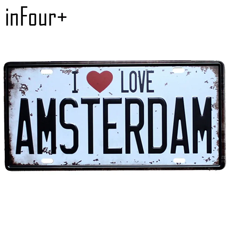 [InFour +]I Love AMSTERDAM металлическая пластина автомобильный номер жестяной знак бар паб