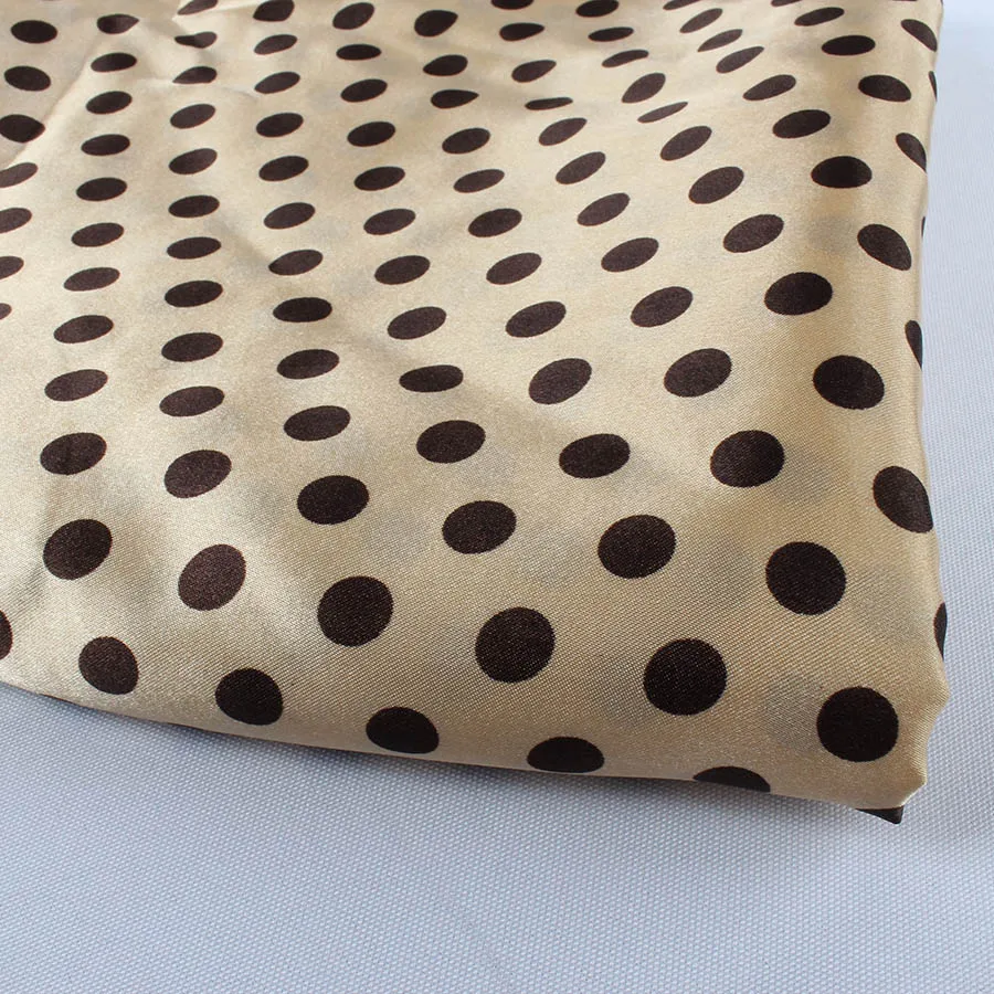 Beige (background) 10 мм атласная ткань с принтом в горошек для платья, 150 см ширина по метру - Цвет: Beige (background)