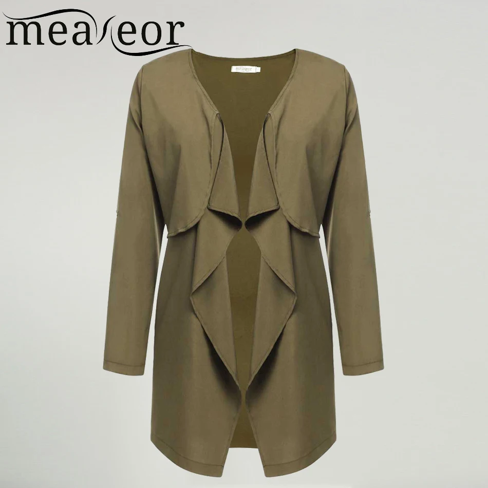 Meaneor Women Casual Cardigan For 2017 Fashion Autumn 3/4 Sleeve Solid Black Stretch fabric Asymmetric Hem Outwear |