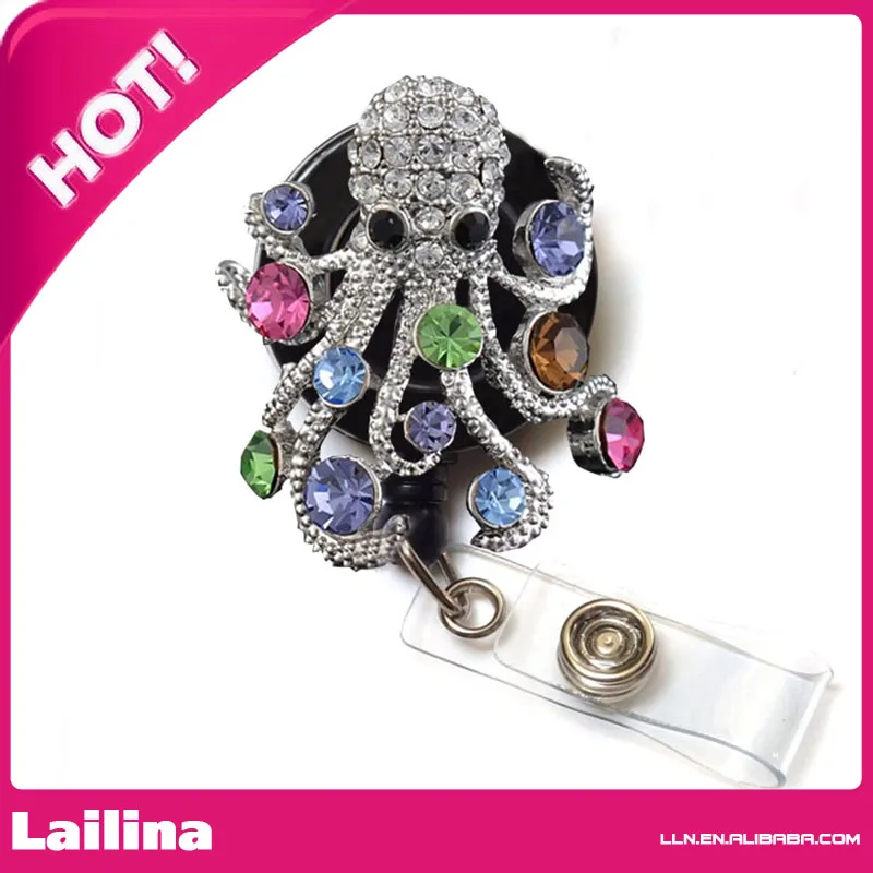 

Medical Nurse Retractable Badge Reel/ID Holder / (Mixcolor Silver Plated Rhinestone Octopus)
