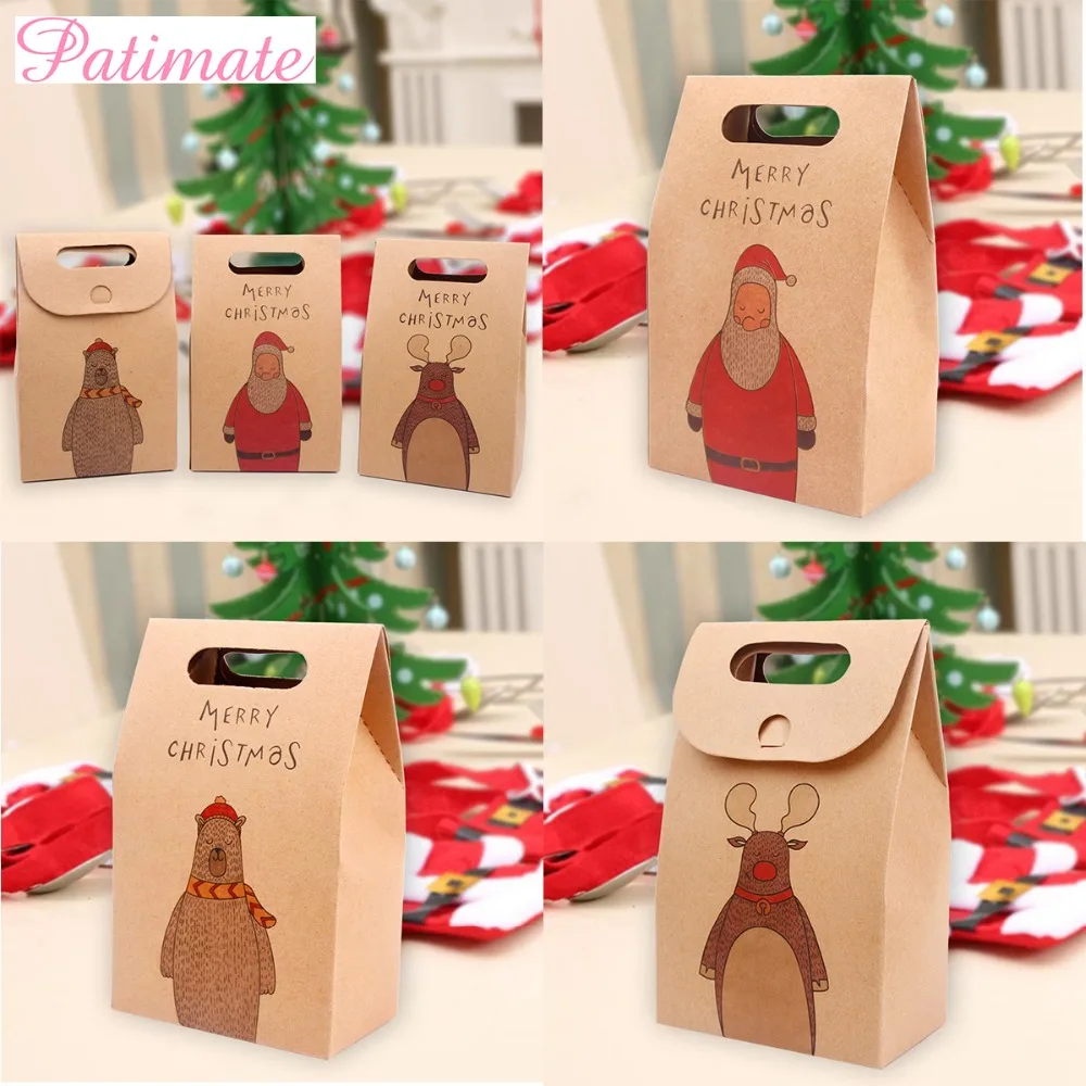 PATIMATE 1 шт. Ретро Лось узор крафт бумага сумка Веселый Рождественский подарок