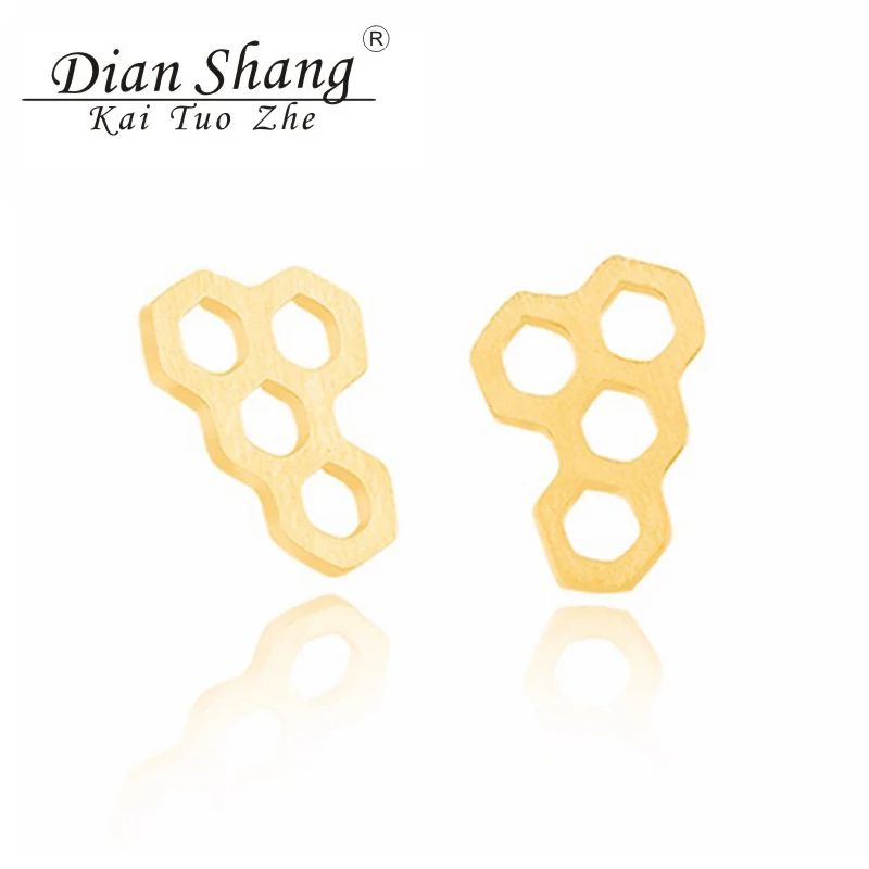 

Wholesale 10Pair Stainless Steel Gold Color Honeycomb Stud Earrings For Women Jewelry Cute Bridesmaids Hexgon Brincos