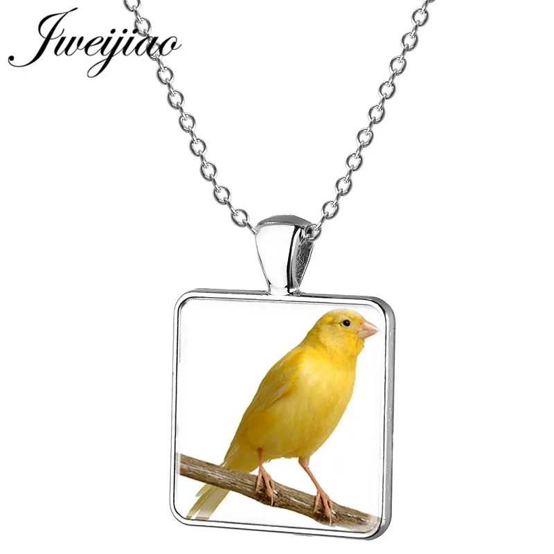 

JWEIJIAO Bird lovers Jewelry Canary Yellow Birds Pendant Necklace Glass Cabochon Art Picture Necklace Gift CA29