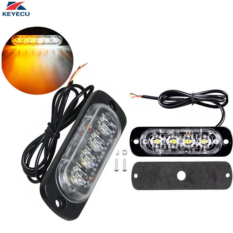 KEYECU 2 шт. 12 в белый/янтарный 4-LED Водонепроницаемый аварийный Маяк вспышка