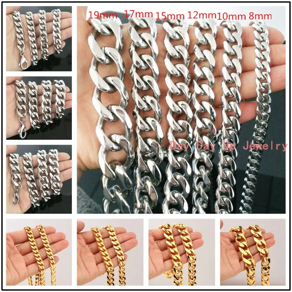 7 ~ 40 &quotМода 316L Нержавеющая сталь Серебряное золото кубинская Снаряженная Цепь