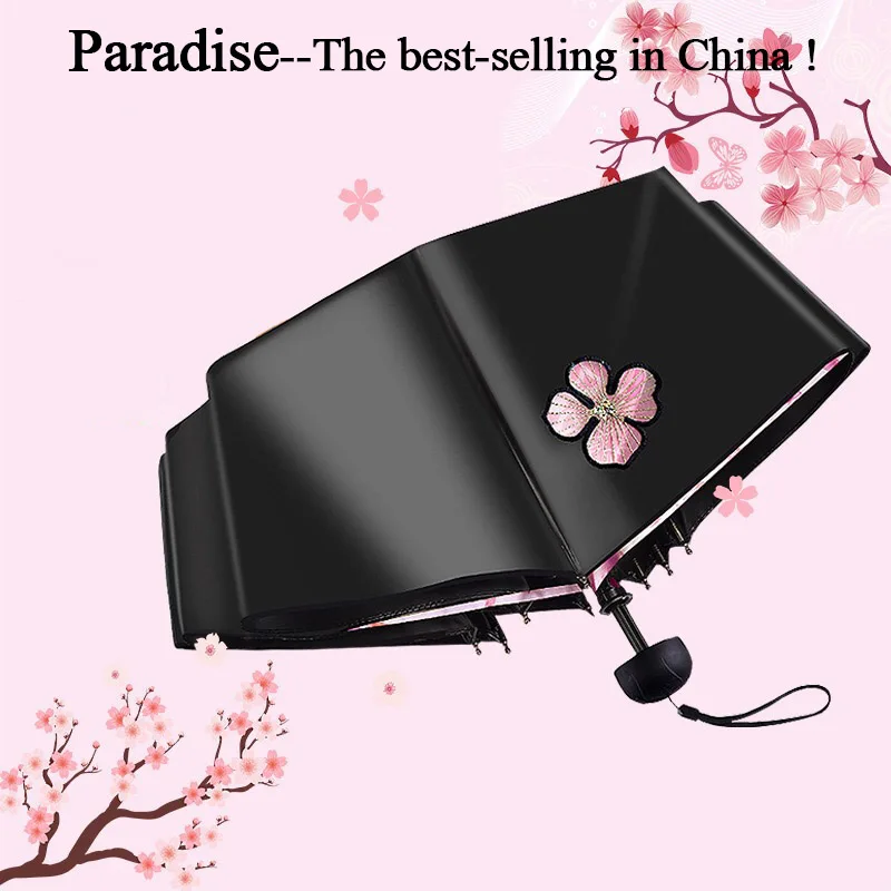 

Brand Women Umbrella Girl Anti-UV Folding Modish Flower Portable Female Umbrellas Windproof Black Parasol Quality Parapluie