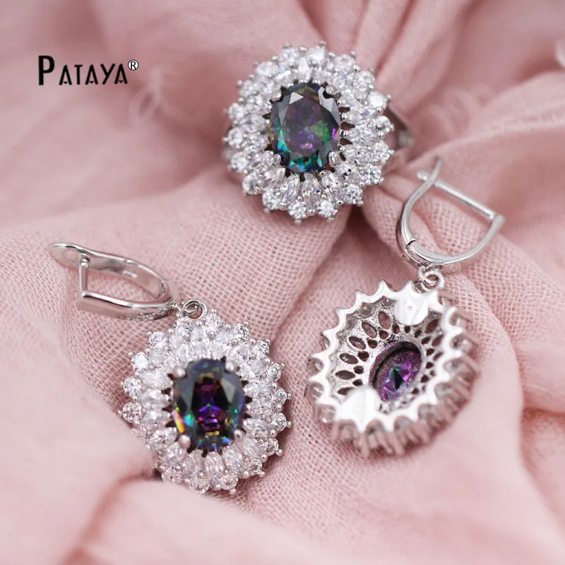 Набор индийских украшений PATAYA Sunshine кольцо с радужным круглым цирконием