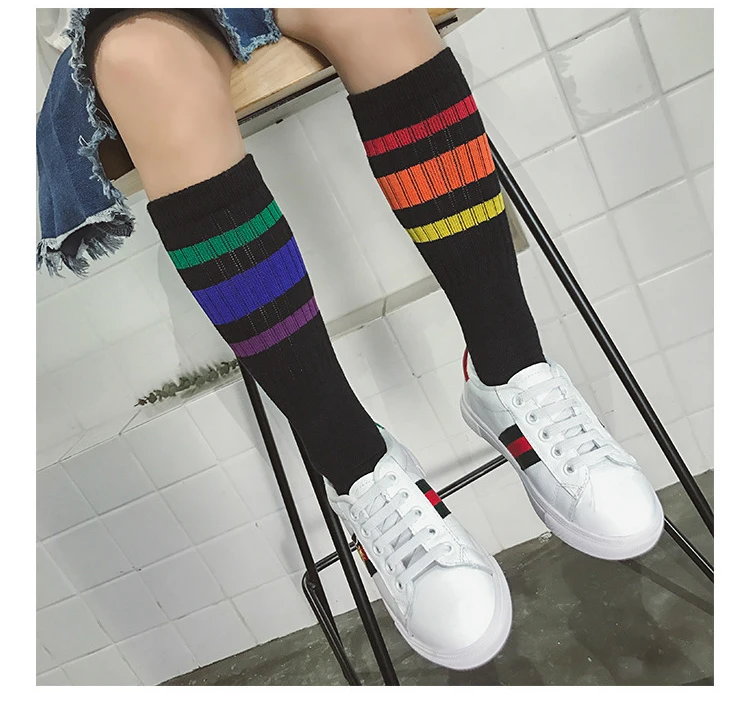New arrival fashion baby Kids Knee High Socks For Girls Boys Football Stripes Cotton Sports white black socks Old School