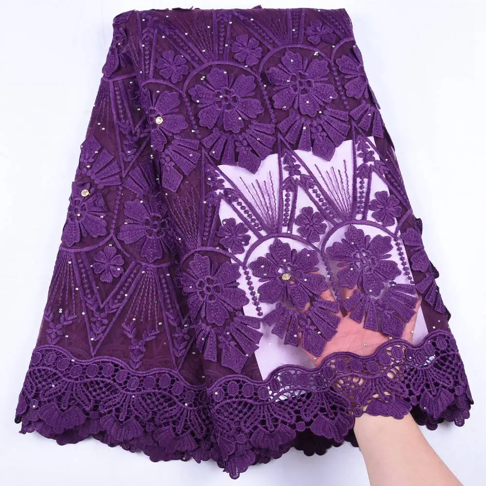 

Stone African Applique Lace Fabric For Wedding Dark Purple Nigerian French Lace Fabric 2019 High Quality Milk Silk 3D Lace S1669