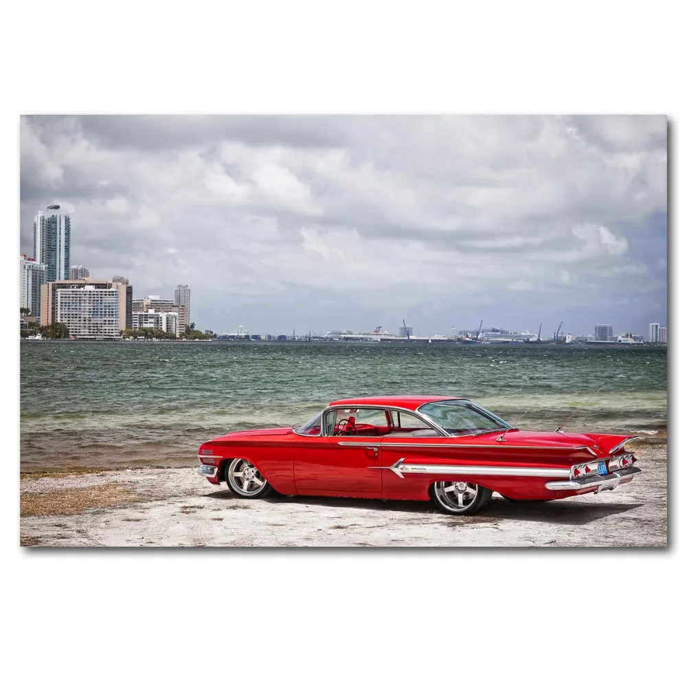 1960 Chevy Impala красный автомобиль Классический Wall Art постер Холст Искусство Печать