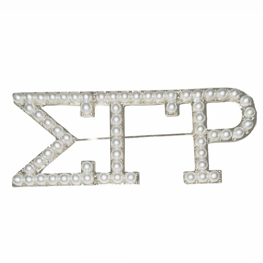 silver W pearl Греческое братство Sigma Gamma Rho символ синий желтый жемчужный брошь нагрудные значки - Окраска металла: silver W pearl