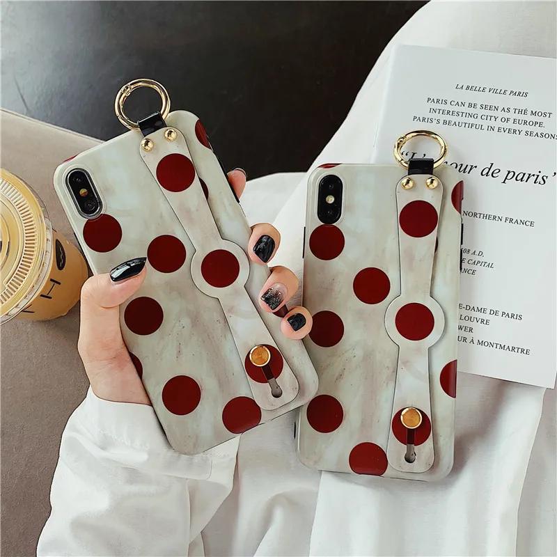 Винно-красный чехол в горошек для телефона iPhone 6 6s Plus XS Max Wave Point мягкий IMD XR X 8 7