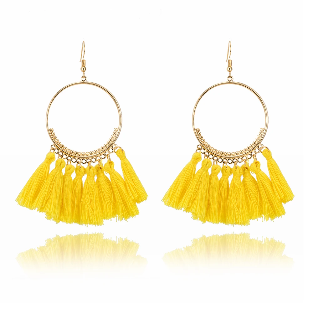 BXW New Fashionable Tassel Circle Earrings Female Bohemia Handmade Retro Long Eardrop Girl's Gift | Украшения и аксессуары