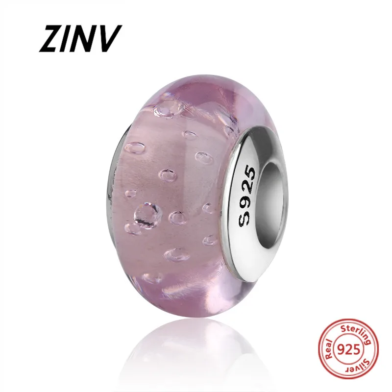 ZINV зеленый муранское стекло талисманы Серебро 925 бусины с лепестком цветка fit