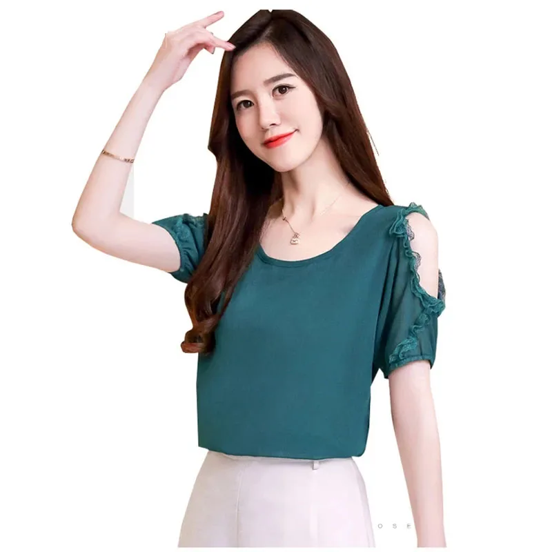 

women Spring summer Blouses shirt Lady Casual Short Sleeve Off Shoulder O-Neck Blusas Tops DD2612