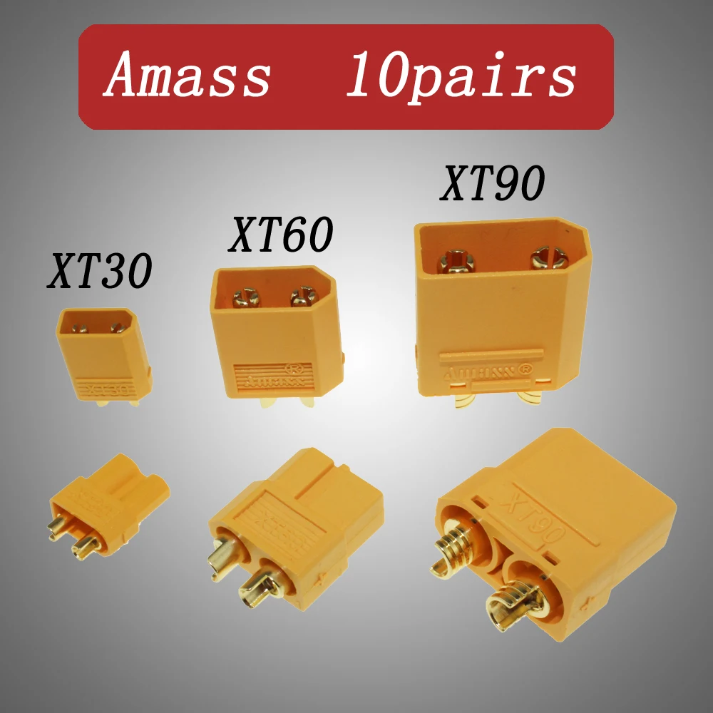 Amass XT30 XT30U XT60 XT90 Plug Connector Male Female Gold Plated Banana Plug 10 Pairs