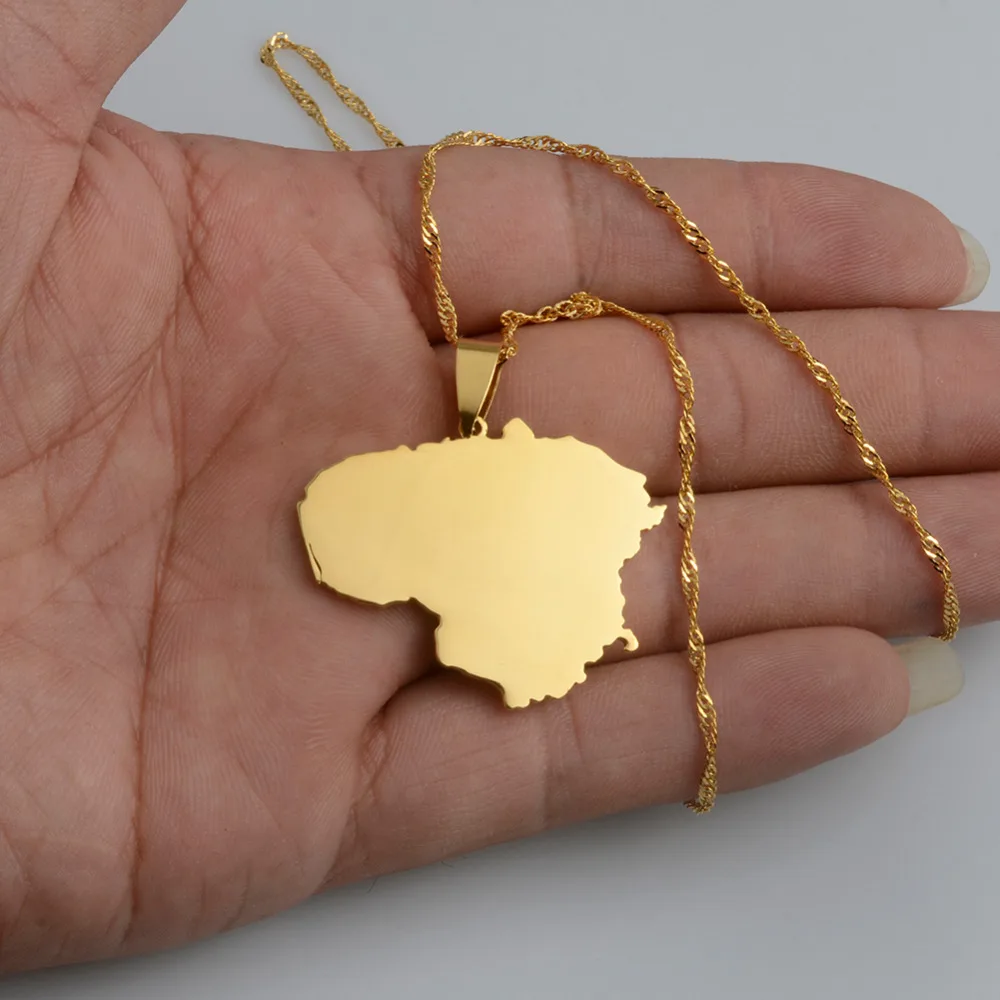 Модные ожерелья с подвеской золотого цвета для женщин и девочек Lietuvos Maps